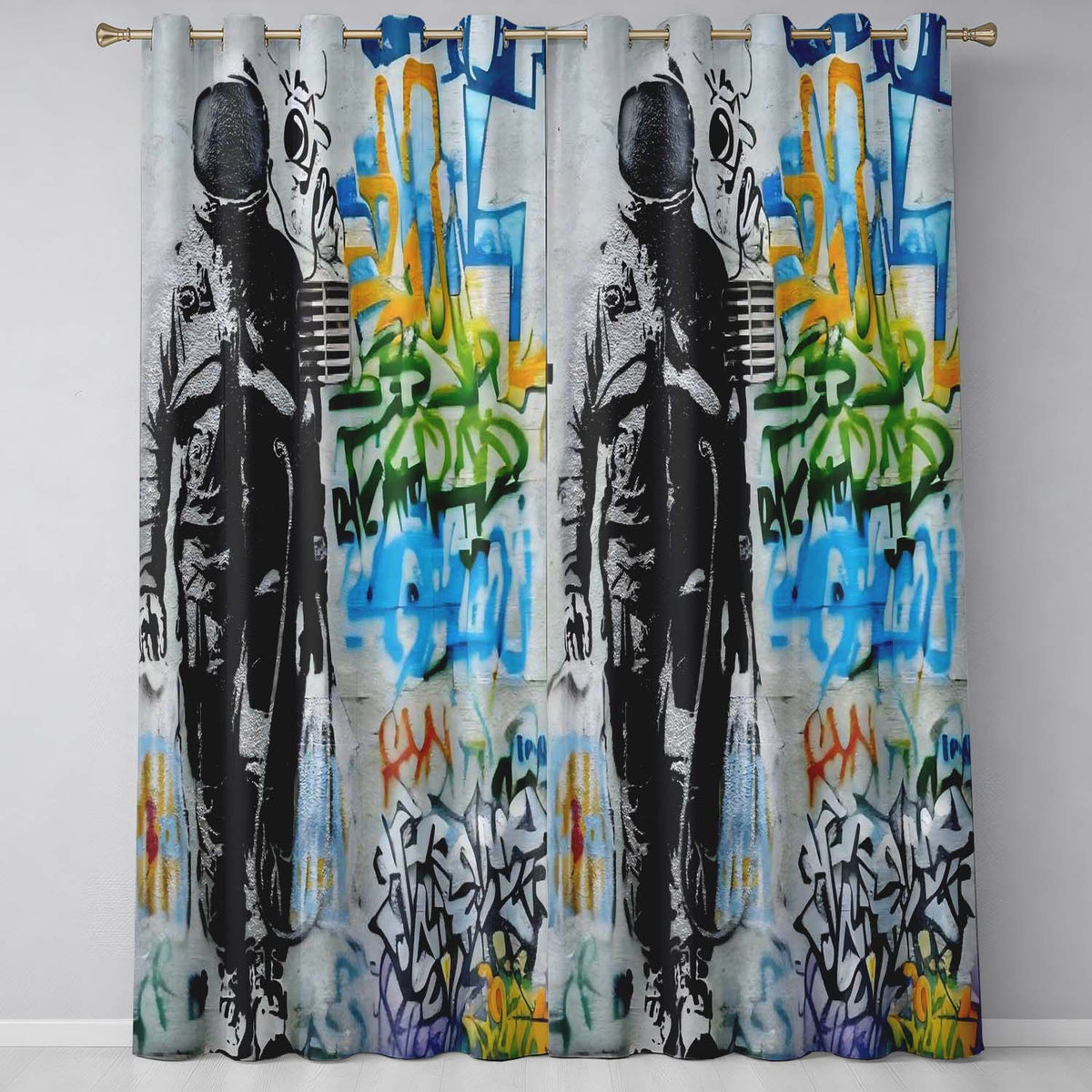 Monochrome Couple Embrace Colourful Graffiti Unique Modern Artwork for Home Decor Readymade Eyelet Ring Top Thermal 100% Blackout Curtains
