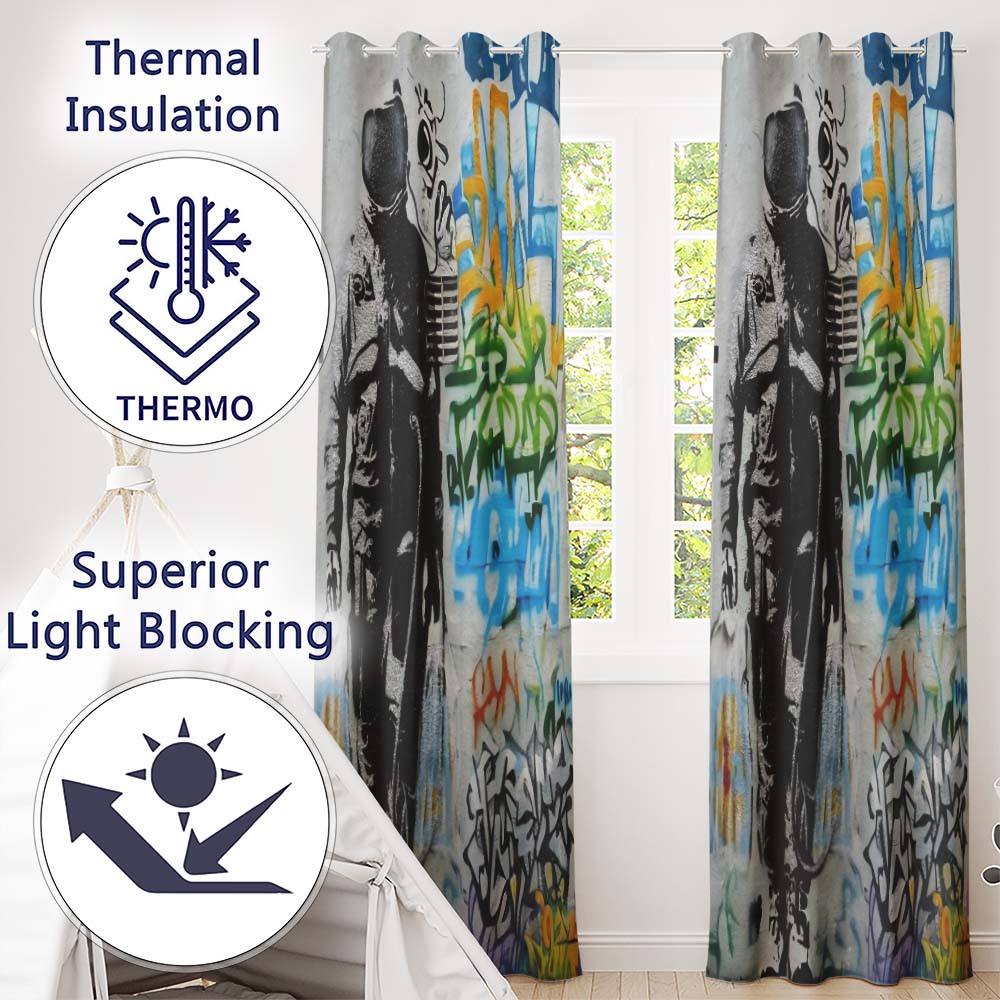 Monochrome Couple Embrace Colourful Graffiti Unique Modern Artwork for Home Decor Readymade Eyelet Ring Top Thermal 100% Blackout Curtains