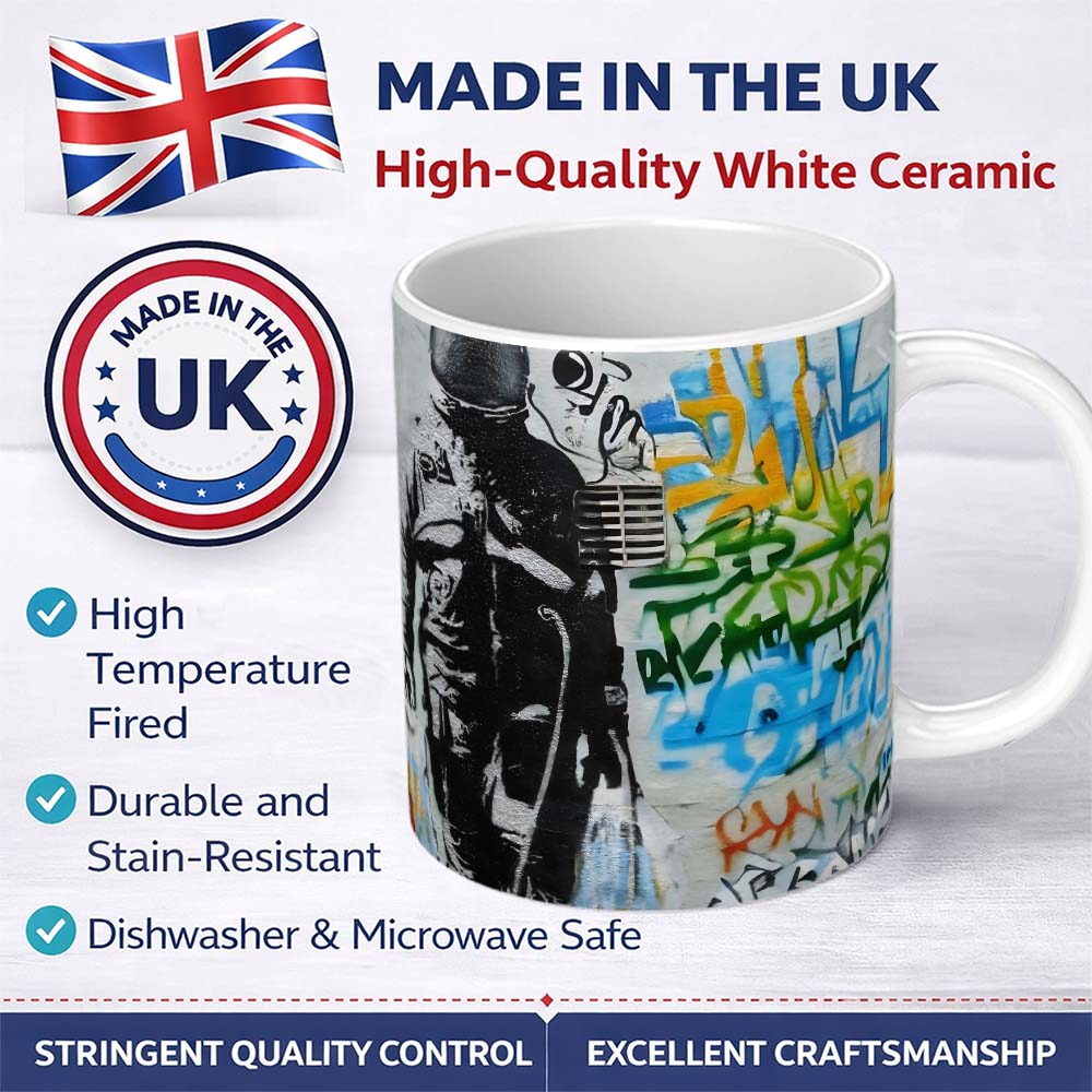 Monochrome Couple Embrace Colourful Graffiti 11oz Ceramic Coffee Tea Mug White Large Handle