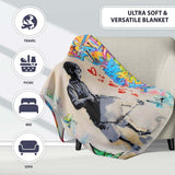 Girl with Umbrella Red Hearts Colourful Graffiti, All Season Comfort, Decorative Wall Art Style - Super Soft Fleece Blanket Bed Sofa Throw