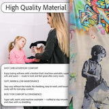 Girl with Umbrella Red Hearts Colourful Graffiti, All Season Comfort, Decorative Wall Art Style - Super Soft Fleece Blanket Bed Sofa Throw