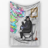 Man on Toilet Headphones Humorous Urban Graffiti, All Season Comfort, Decorative Wall Art Style - Super Soft Fleece Blanket Bed Sofa Throw