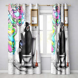 Man on Toilet Headphones Humorous Urban Graffiti Decorative Design for Home Decor Readymade Eyelet Ring Top Thermal 100% Blackout Curtains