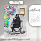 Man on Toilet Headphones Humorous Urban Graffiti, All Season Comfort, Decorative Wall Art Style - Super Soft Fleece Blanket Bed Sofa Throw