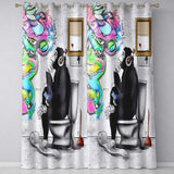 Man on Toilet Headphones Humorous Urban Graffiti Decorative Design for Home Decor Readymade Eyelet Ring Top Thermal 100% Blackout Curtains