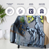 Two Boys Monochrome Urban Graffiti City Scene, All Season Comfort, Thoughtful Housewarming Gift - Super Soft Fleece Blanket Bed Sofa Throw
