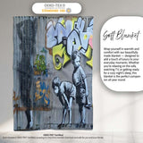 Two Boys Monochrome Urban Graffiti City Scene, All Season Comfort, Thoughtful Housewarming Gift - Super Soft Fleece Blanket Bed Sofa Throw