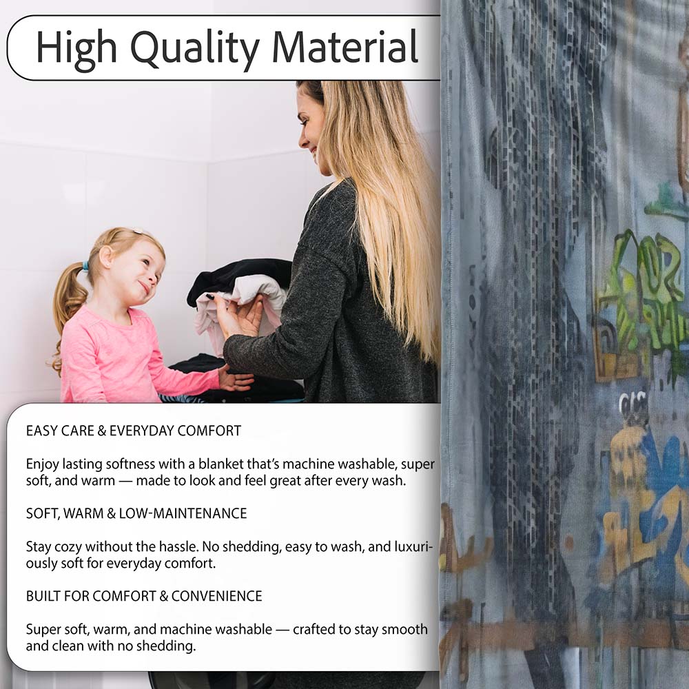 Two Boys Monochrome Urban Graffiti City Scene, All Season Comfort, Thoughtful Housewarming Gift - Super Soft Fleece Blanket Bed Sofa Throw