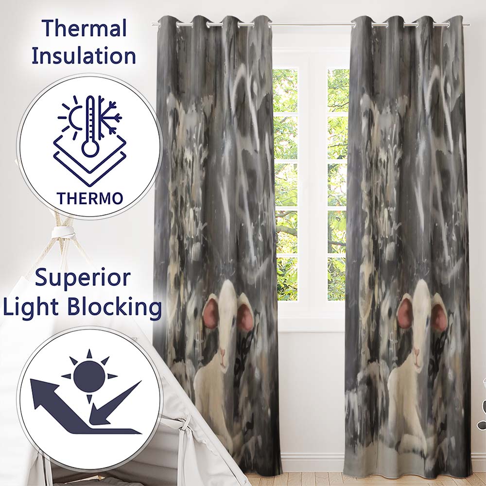 White Lamb Grey Abstract Graffiti Street Art Creative Bold Artwork for Home Decor Readymade Eyelet Ring Top Thermal 100% Blackout Curtains