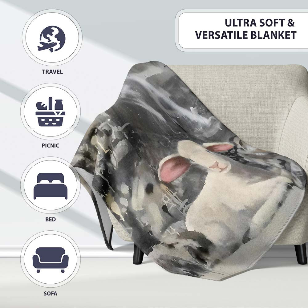 White Lamb Grey Abstract Graffiti Street Art, Comfortable Everyday Use, Stylish Room Decoration - Super Soft Fleece Blanket Bed Sofa Throw