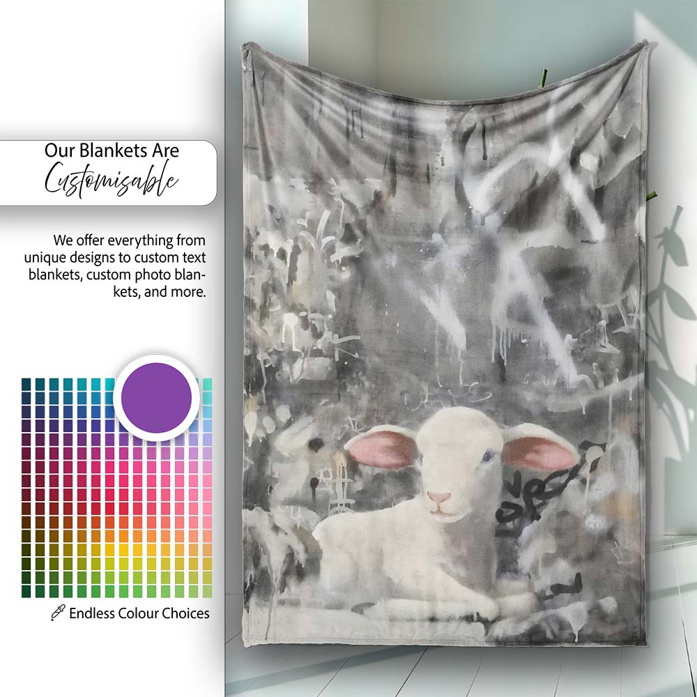 White Lamb Grey Abstract Graffiti Street Art, Comfortable Everyday Use, Stylish Room Decoration - Super Soft Fleece Blanket Bed Sofa Throw