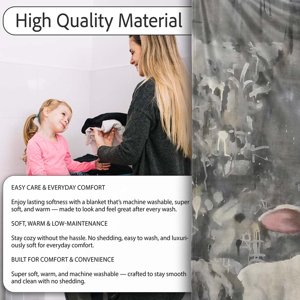 White Lamb Grey Abstract Graffiti Street Art, Comfortable Everyday Use, Stylish Room Decoration - Super Soft Fleece Blanket Bed Sofa Throw