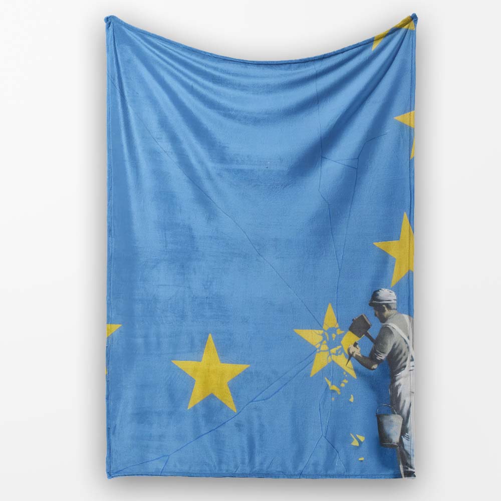Blue Flag Yellow Stars Worker Political Graffiti, All Season Comfort, Decorative Wall Art Style - Super Soft Fleece Blanket Bed Sofa Throw