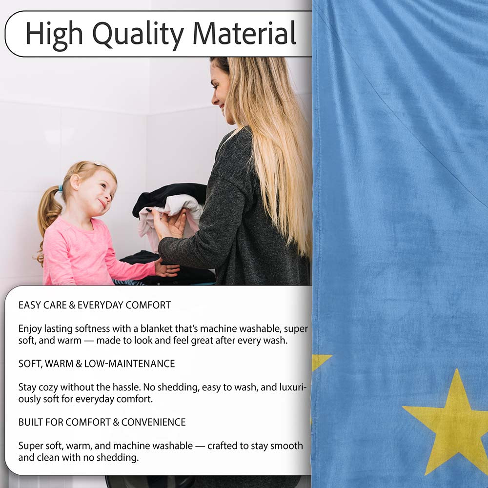 Blue Flag Yellow Stars Worker Political Graffiti, All Season Comfort, Decorative Wall Art Style - Super Soft Fleece Blanket Bed Sofa Throw