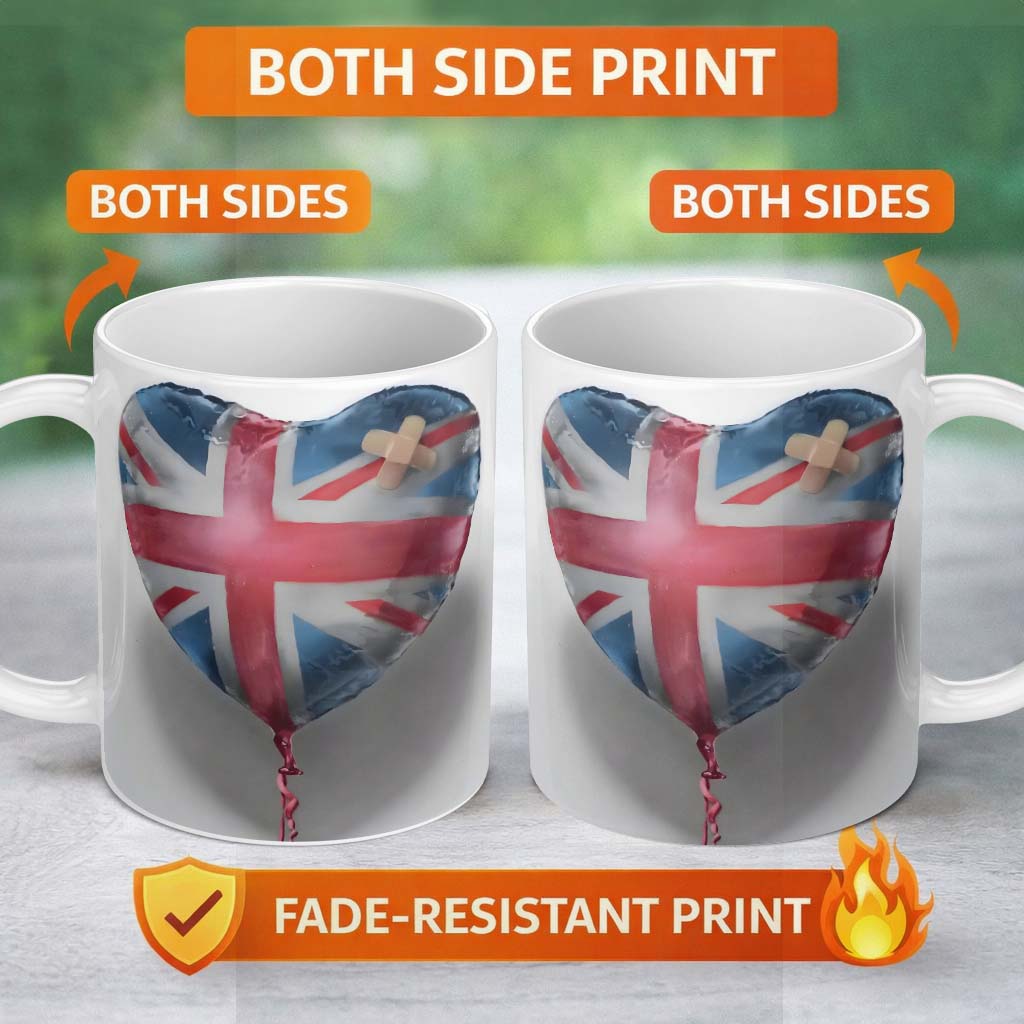 Heart Shaped British Flag Bandage Pop Art 11oz Ceramic Coffee Tea Mug White Large Handle