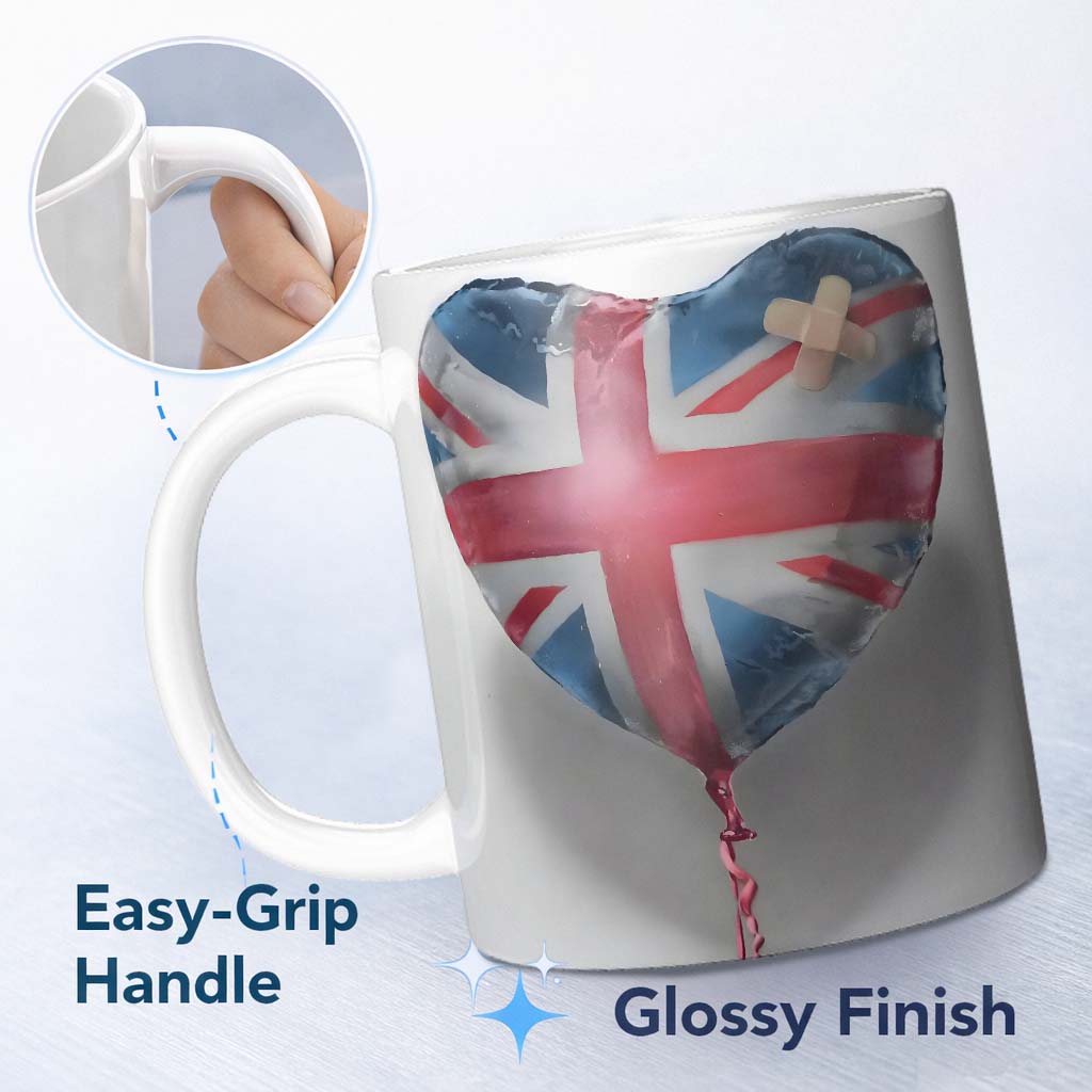 Heart Shaped British Flag Bandage Pop Art 11oz Ceramic Coffee Tea Mug White Large Handle