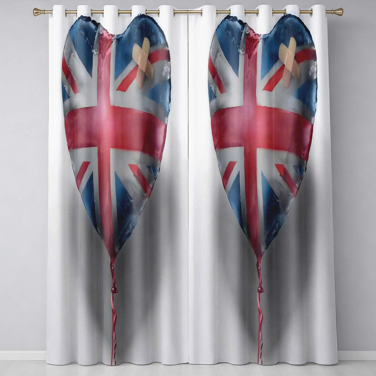 Heart Shaped British Flag Bandage Pop Art Creative Stylish Artwork for Home Decor Readymade Eyelet Ring Top Thermal 100% Blackout Curtains