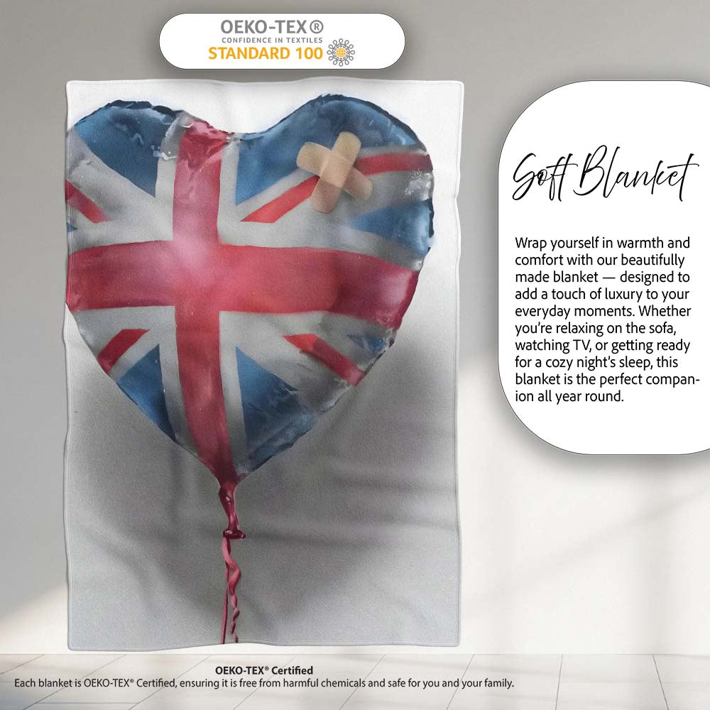 Heart Shaped British Flag Bandage Pop Art, Bedroom Living Room Accent, Comfortable Everyday Use - Super Soft Fleece Blanket Bed Sofa Throw