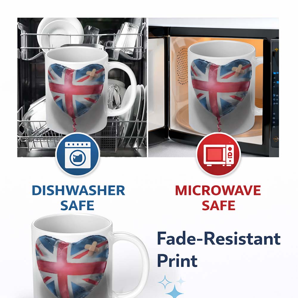 Heart Shaped British Flag Bandage Pop Art 11oz Ceramic Coffee Tea Mug White Large Handle