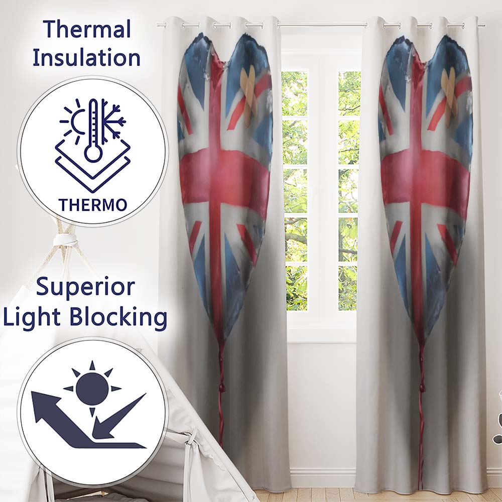 Heart Shaped British Flag Bandage Pop Art Creative Stylish Artwork for Home Decor Readymade Eyelet Ring Top Thermal 100% Blackout Curtains