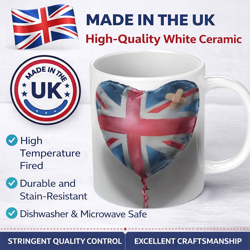 Heart Shaped British Flag Bandage Pop Art 11oz Ceramic Coffee Tea Mug White Large Handle