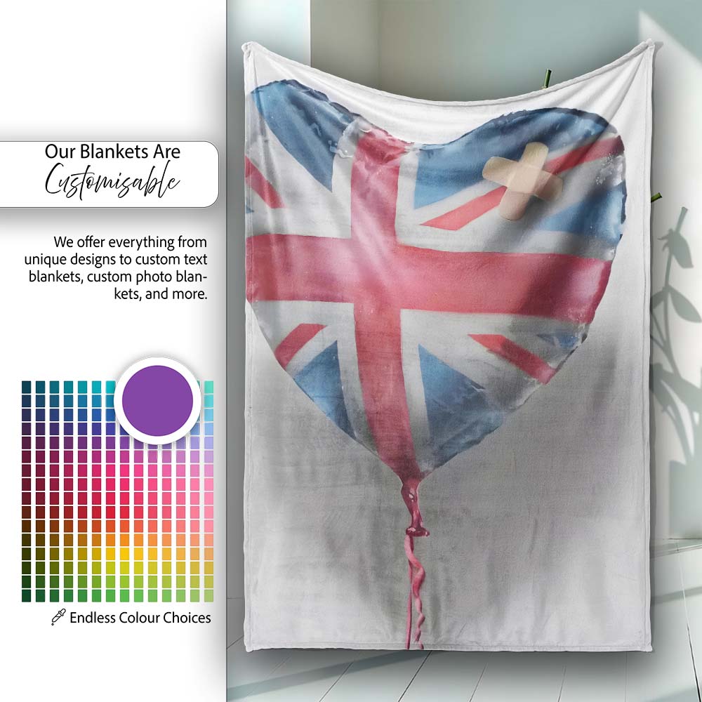 Heart Shaped British Flag Bandage Pop Art, Bedroom Living Room Accent, Comfortable Everyday Use - Super Soft Fleece Blanket Bed Sofa Throw