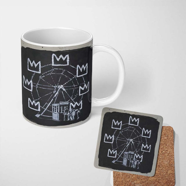 Ferris Wheel Children Crown Monochrome Graffiti 11oz Ceramic Coffee Tea Mug White Large Handle
