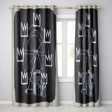 Ferris Wheel Children Crown Monochrome Graffiti Elegant Artwork for Bedroom Decor Readymade Eyelet Ring Top Thermal 100% Blackout Curtains