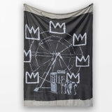 Ferris Wheel Children Crown Monochrome Graffiti, Bedroom Living Room Accent, All Season Comfort - Super Soft Fleece Blanket Bed Sofa Throw