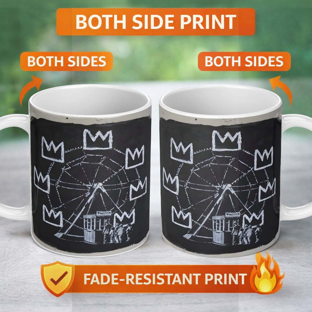 Ferris Wheel Children Crown Monochrome Graffiti 11oz Ceramic Coffee Tea Mug White Large Handle