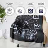 Ferris Wheel Children Crown Monochrome Graffiti, Bedroom Living Room Accent, All Season Comfort - Super Soft Fleece Blanket Bed Sofa Throw