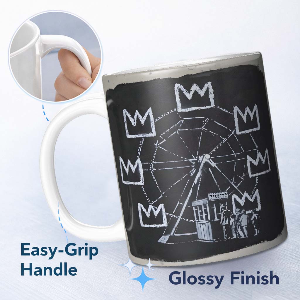 Ferris Wheel Children Crown Monochrome Graffiti 11oz Ceramic Coffee Tea Mug White Large Handle
