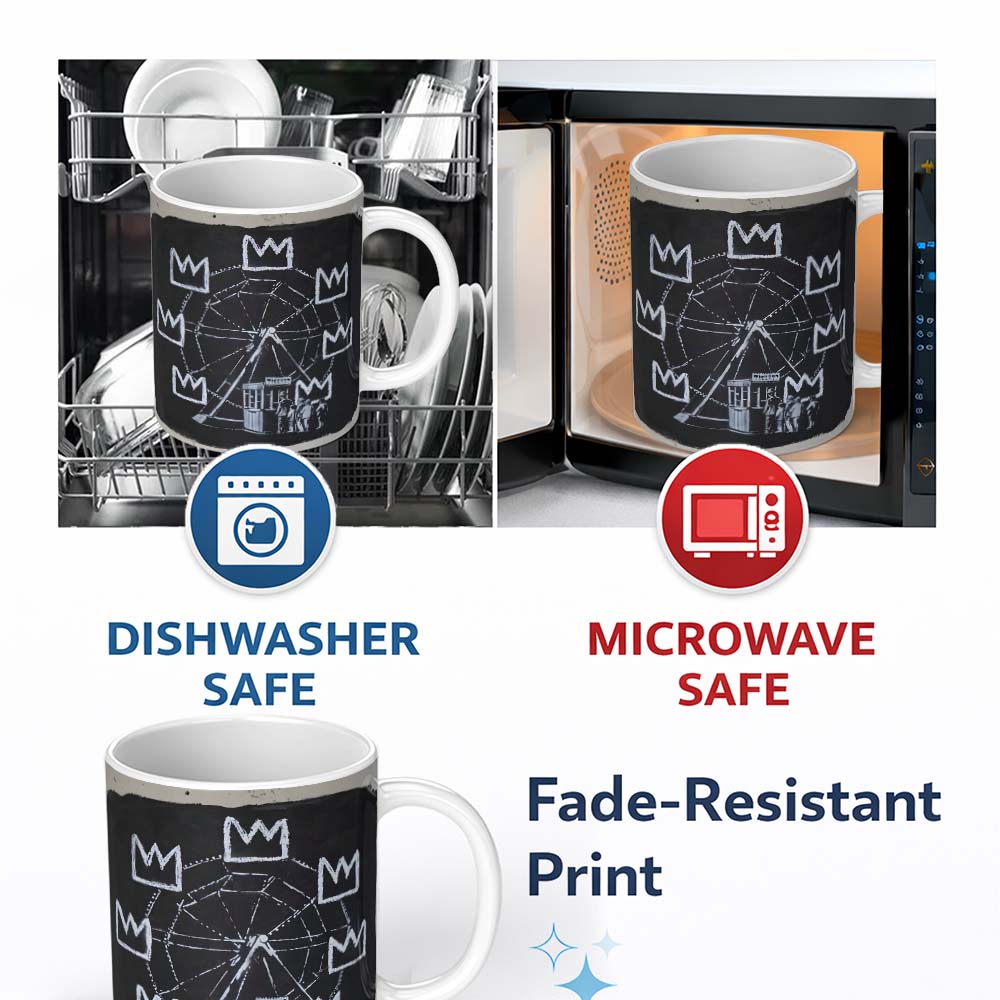 Ferris Wheel Children Crown Monochrome Graffiti 11oz Ceramic Coffee Tea Mug White Large Handle