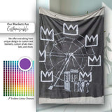 Ferris Wheel Children Crown Monochrome Graffiti, Bedroom Living Room Accent, All Season Comfort - Super Soft Fleece Blanket Bed Sofa Throw