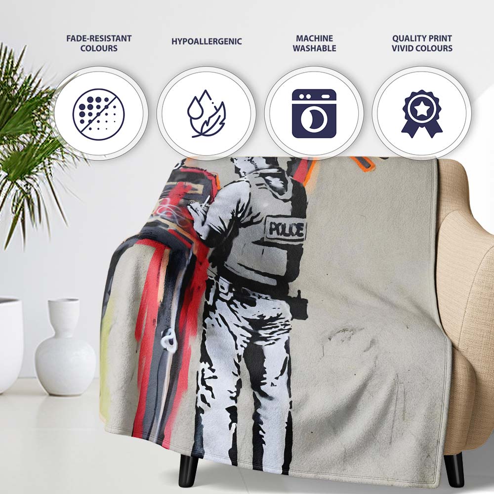 Police Painting Red Skeleton Urban Graffiti, Bedroom Living Room Accent, Unique Artistic Design - Super Soft Fleece Blanket Bed Sofa Throw