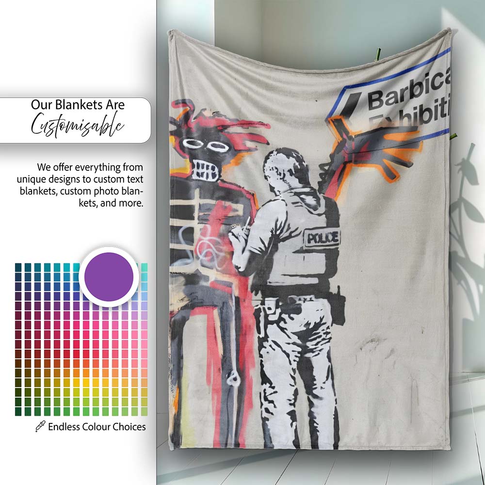 Police Painting Red Skeleton Urban Graffiti, Bedroom Living Room Accent, Unique Artistic Design - Super Soft Fleece Blanket Bed Sofa Throw