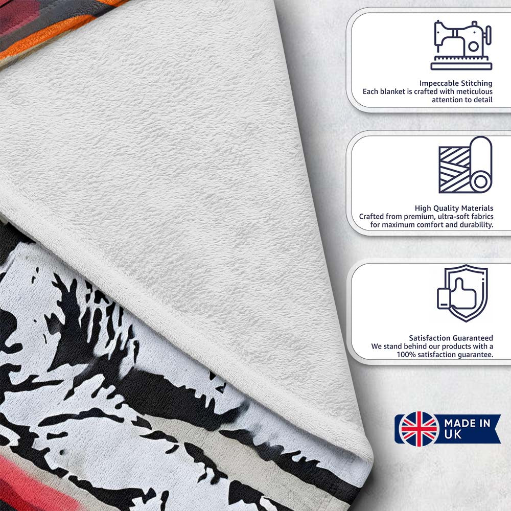 Police Painting Red Skeleton Urban Graffiti, Bedroom Living Room Accent, Unique Artistic Design - Super Soft Fleece Blanket Bed Sofa Throw