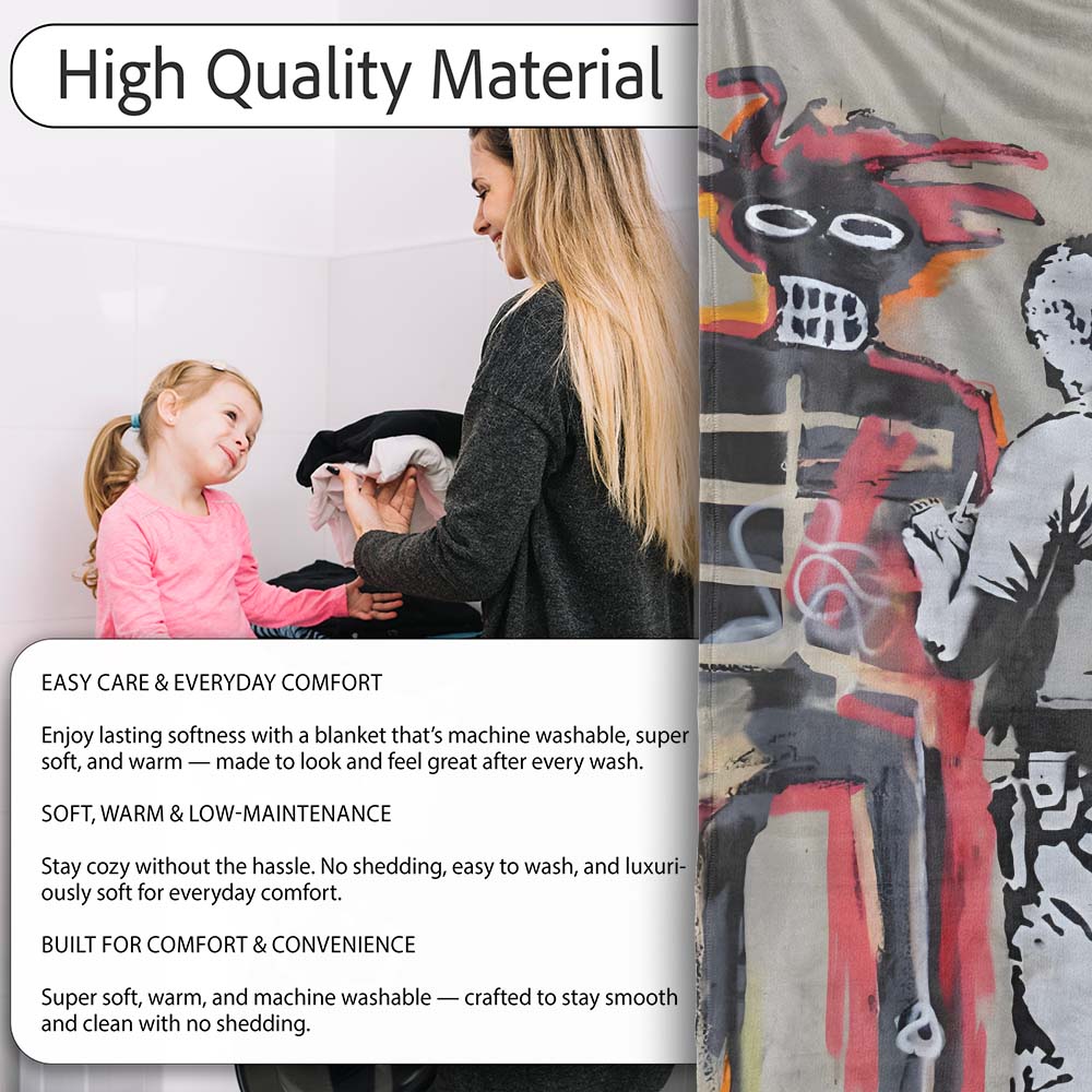 Police Painting Red Skeleton Urban Graffiti, Bedroom Living Room Accent, Unique Artistic Design - Super Soft Fleece Blanket Bed Sofa Throw