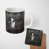 Monochrome Woman Slingshot Dark Street Graffiti 11oz Ceramic Coffee Tea Mug White Large Handle