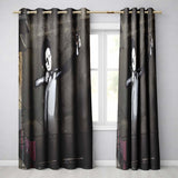 Monochrome Woman Slingshot Dark Street Graffiti Vibrant Artwork for Bedroom Decor Readymade Eyelet Ring Top Thermal 100% Blackout Curtains