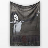 Monochrome Woman Slingshot Dark Street Graffiti, Bedroom Living Room Accent, All Season Comfort - Super Soft Fleece Blanket Bed Sofa Throw