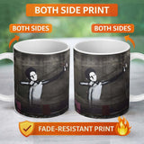 Monochrome Woman Slingshot Dark Street Graffiti 11oz Ceramic Coffee Tea Mug White Large Handle