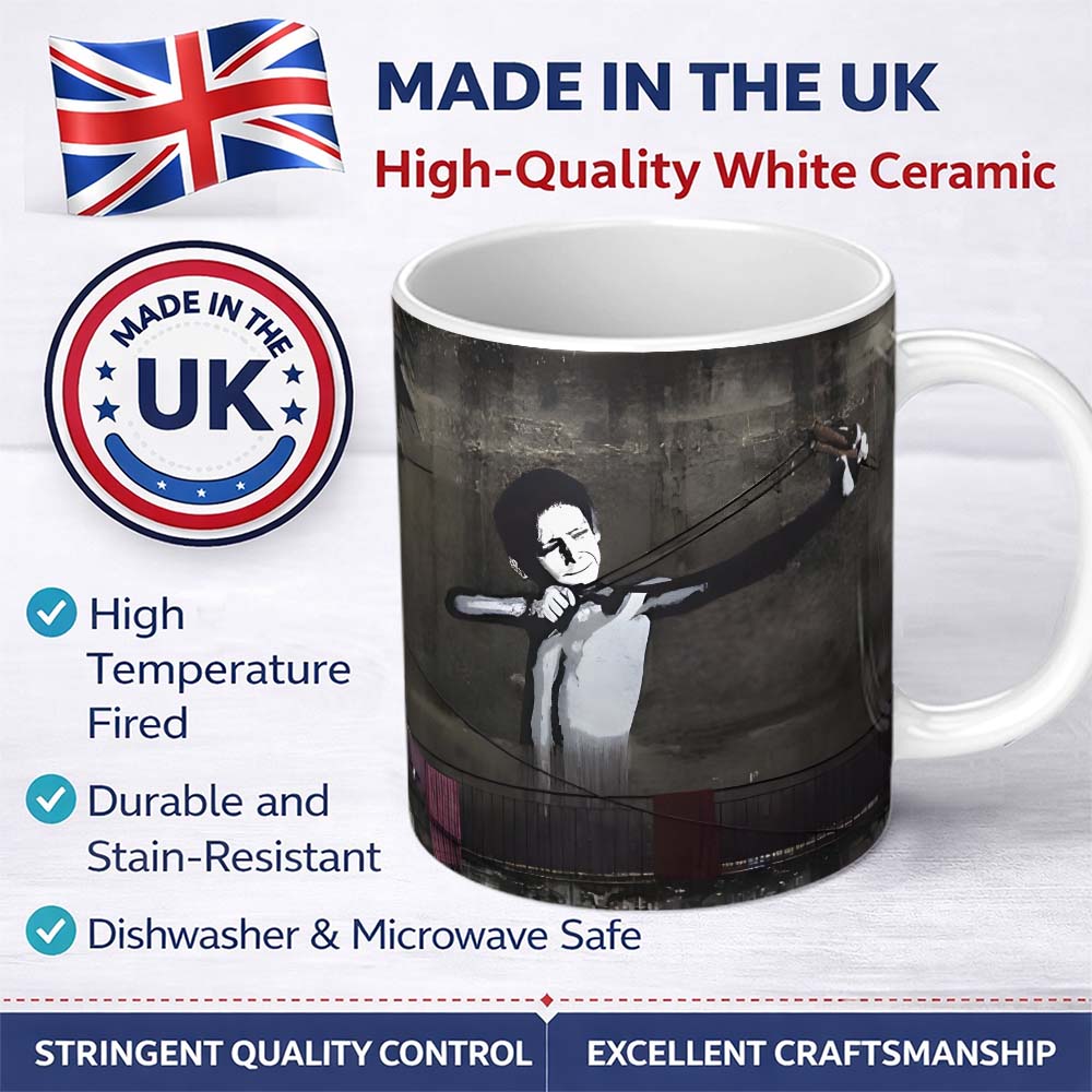Monochrome Woman Slingshot Dark Street Graffiti 11oz Ceramic Coffee Tea Mug White Large Handle