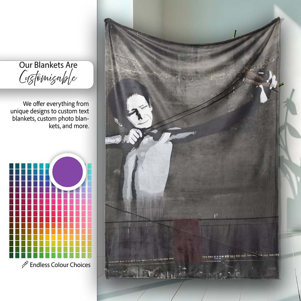 Monochrome Woman Slingshot Dark Street Graffiti, Bedroom Living Room Accent, All Season Comfort - Super Soft Fleece Blanket Bed Sofa Throw