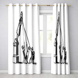 Children Pulling Woman Statue Minimal Graffiti Bold Unique Artwork for Home Decor Readymade Eyelet Ring Top Thermal 100% Blackout Curtains