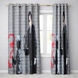 Child Drawing Red Line Butler Urban Graffiti Modern Unique Artwork for Home Decor Readymade Eyelet Ring Top Thermal 100% Blackout Curtains