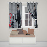 Child Drawing Red Line Butler Urban Graffiti Modern Unique Artwork for Home Decor Readymade Eyelet Ring Top Thermal 100% Blackout Curtains
