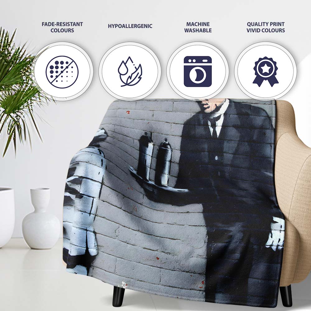 Child Drawing Red Line Butler Urban Graffiti, Comfortable Everyday Use, Stylish Room Decoration - Super Soft Fleece Blanket Bed Sofa Throw
