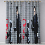 Child Drawing Red Line Butler Urban Graffiti Modern Unique Artwork for Home Decor Readymade Eyelet Ring Top Thermal 100% Blackout Curtains