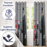 Child Drawing Red Line Butler Urban Graffiti Modern Unique Artwork for Home Decor Readymade Eyelet Ring Top Thermal 100% Blackout Curtains